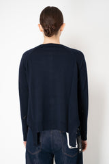 MeiMeiJ Merino Wool Knit Cardigan with Bow Embellished Trims in Navy Vancouver. Shop Online or in Store.