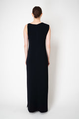 Peserico Stretch Knit Sleeveless Gown with Brilliant Beading Strap in Black