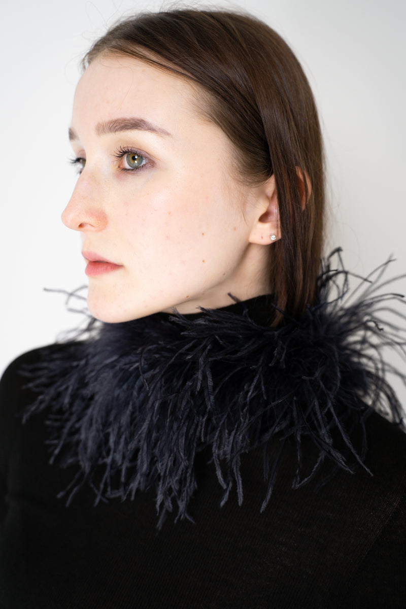 Odeeh Ostrich Feather Tie Collar in Marine Navy