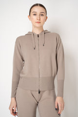 Lorena Antoniazzi Wool Cashmere Knit Hooded Zip Jacket in Taupe