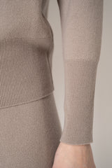 Lorena Antoniazzi Wool Cashmere Knit Hooded Zip Jacket in Taupe