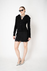 Dolce & Gabbana Double Creppé Wool Mini Skirt with Lace Trim in Black