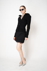 Dolce & Gabbana Double Creppé Wool Mini Skirt with Lace Trim in Black