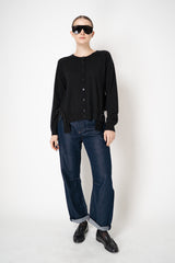 MeiMeiJ Merino Wool Knit Cardigan with Bow Embellished Trims in Black