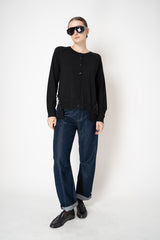 MeiMeiJ Merino Wool Knit Cardigan with Bow Embellished Trims in Black