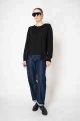 MeiMeiJ Merino Wool Knit Cardigan with Bow Embellished Trims in Black