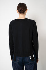 MeiMeiJ Merino Wool Knit Cardigan with Bow Embellished Trims in Black