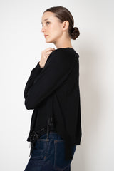 MeiMeiJ Merino Wool Knit Cardigan with Bow Embellished Trims in Black