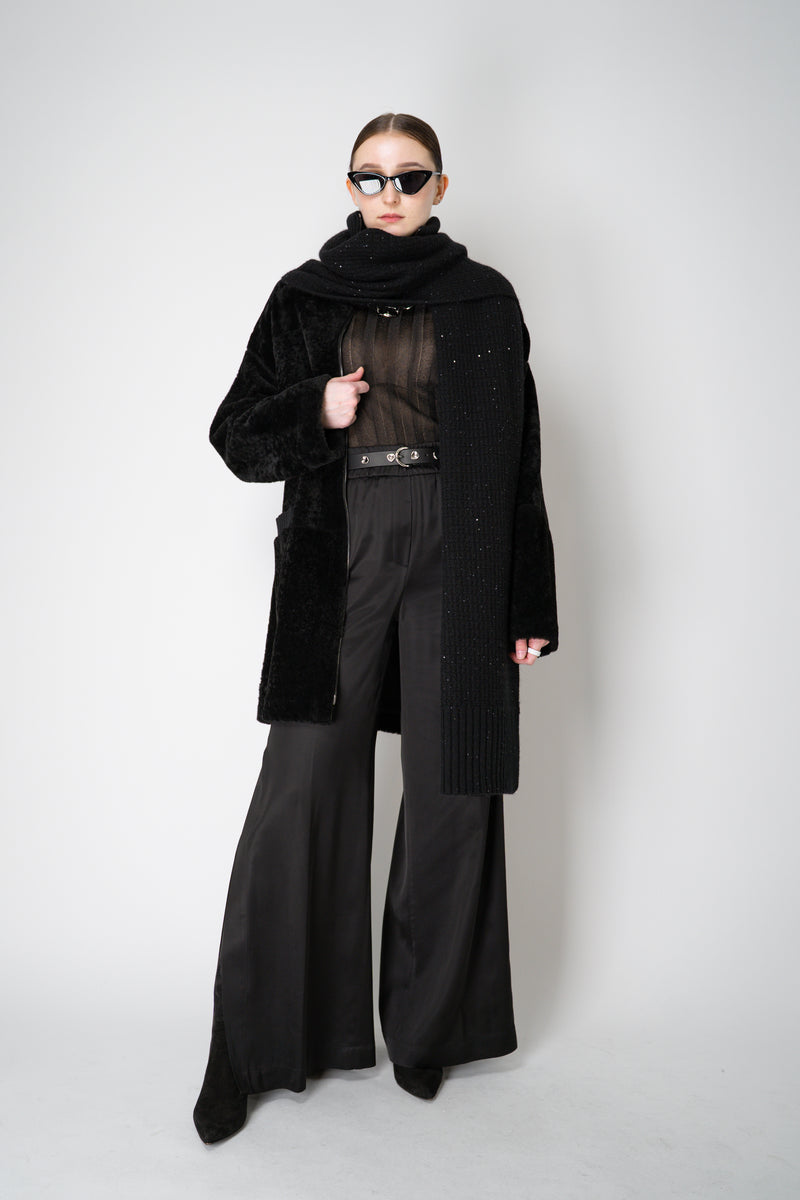 Lorena Antoniazzi Reversible Leather and Shearling Coat in Black