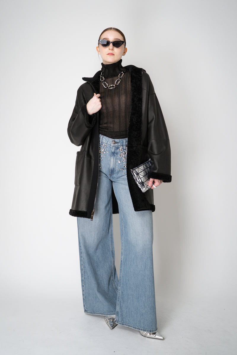 Lorena Antoniazzi Reversible Leather and Shearling Coat in Black