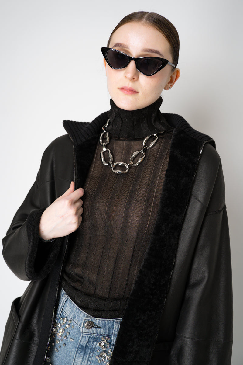 Lorena Antoniazzi Reversible Leather and Shearling Coat in Black