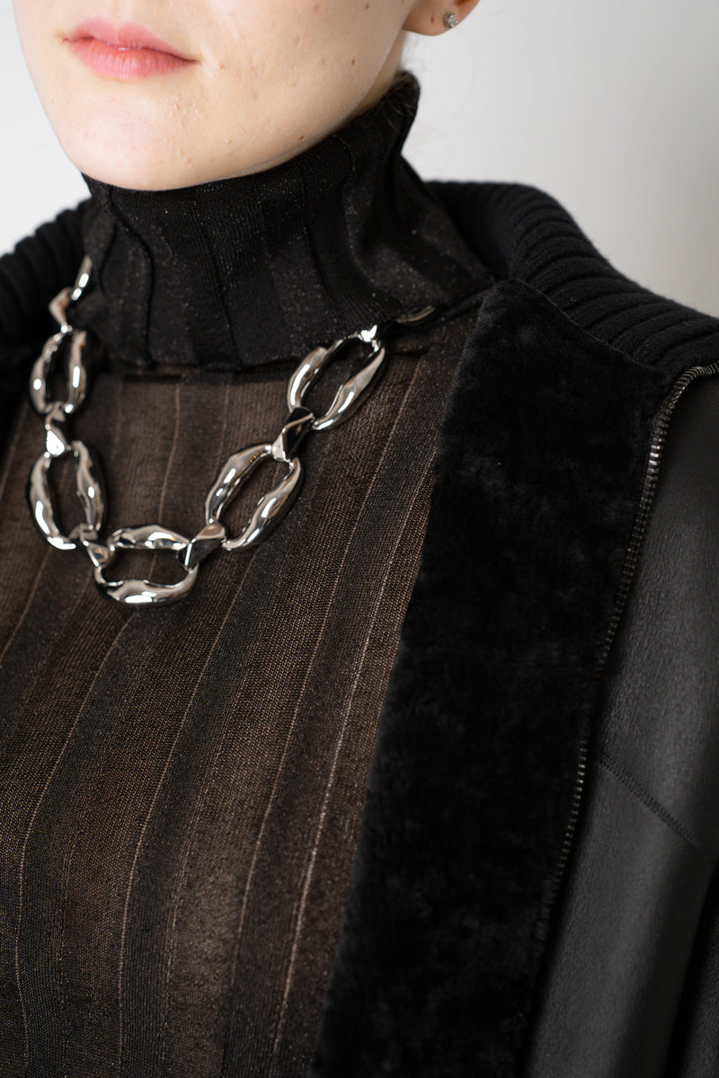 Lorena Antoniazzi Reversible Leather and Shearling Coat in Black