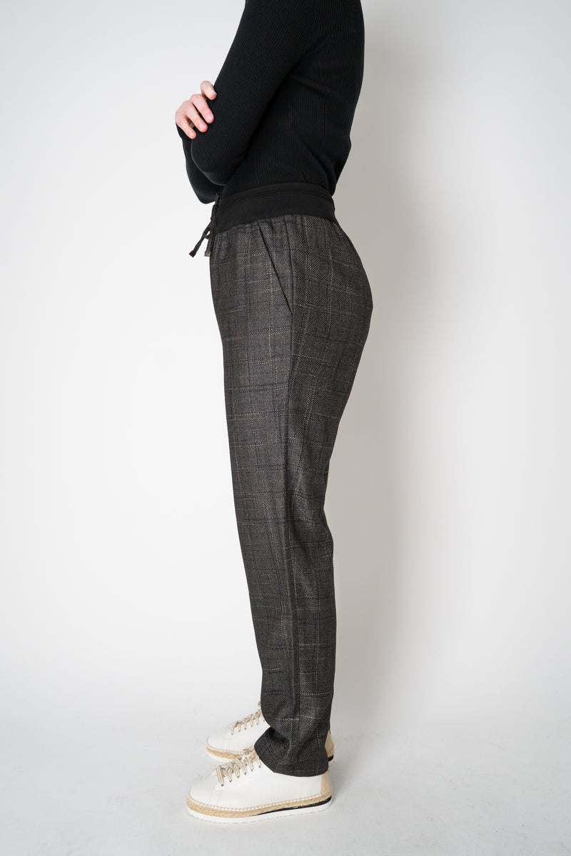 Lorena Antoniazzi Wool Viscose Pull-On Style Plaid Trousers in Dark Grey