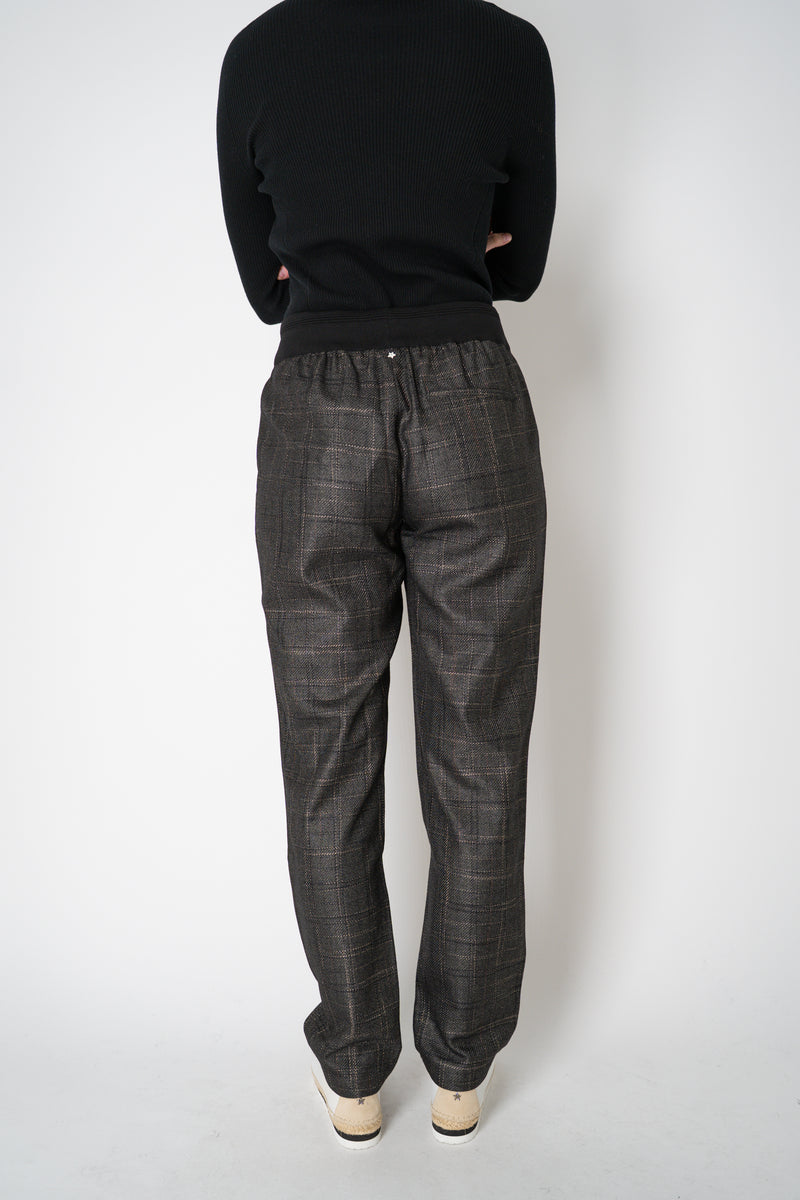 Lorena Antoniazzi Wool Viscose Pull-On Style Plaid Trousers in Dark Grey