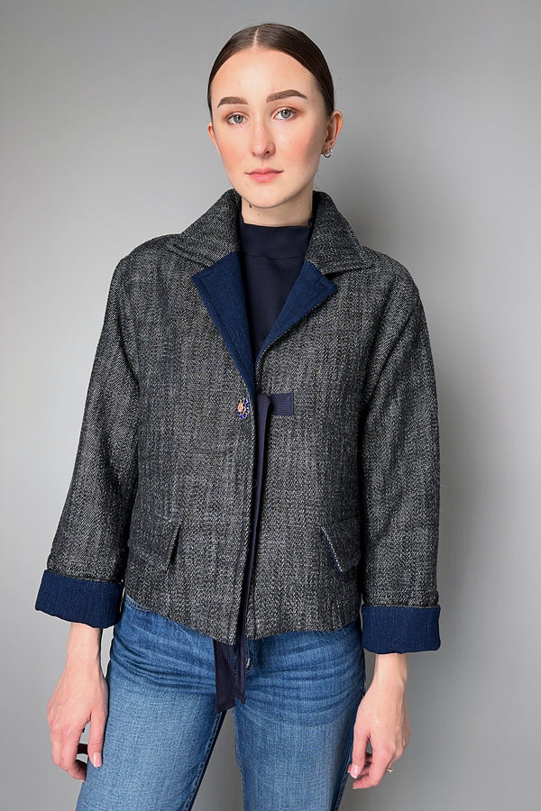 Odeeh Ribbon Tie Jacket in Black Melange- Ashia Mode- Vancouver, BC
