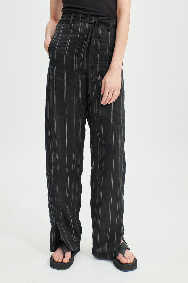 Annette Gortz Summer Linen Blend Pinstripe Pants in Black