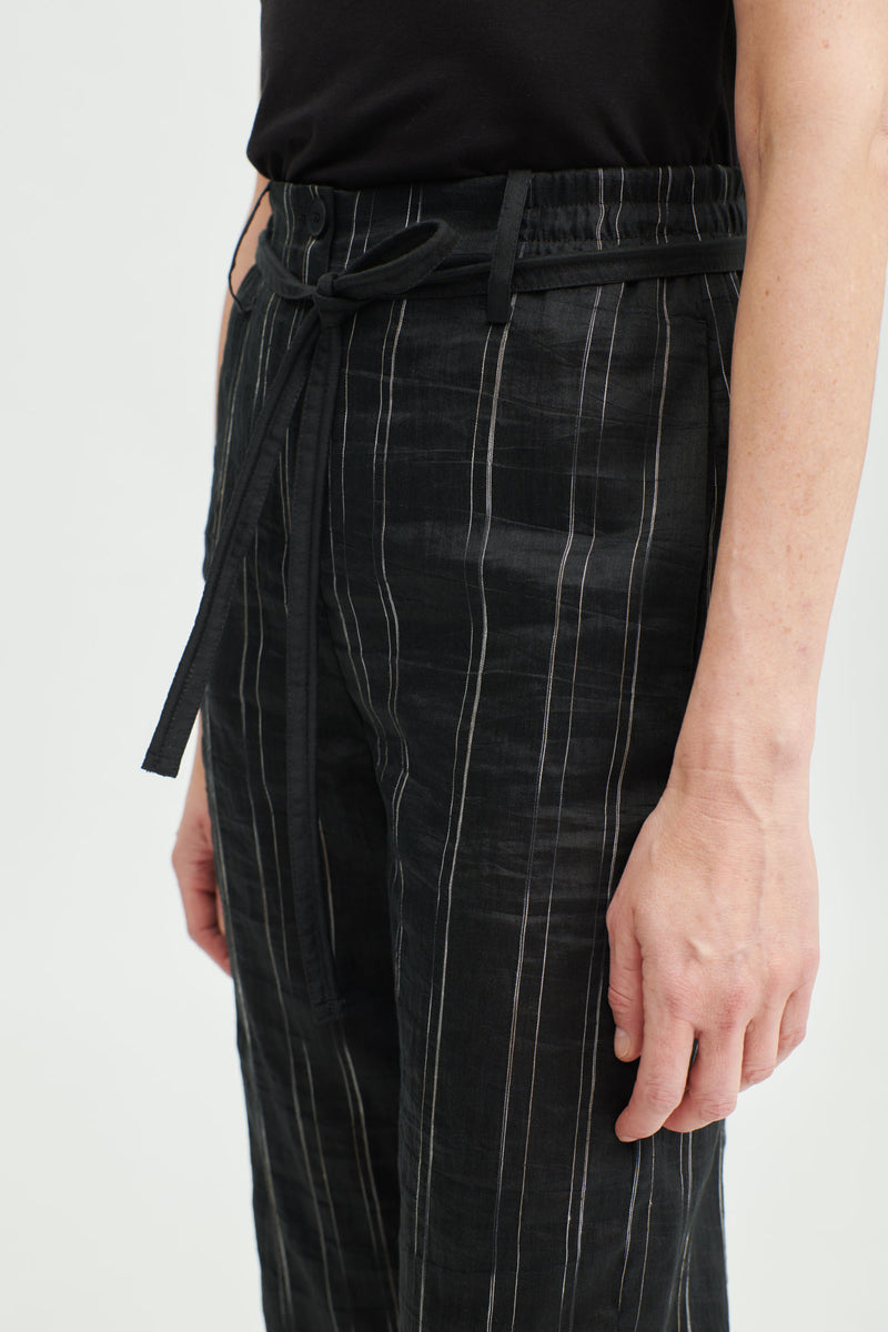 Annette Gortz Summer Linen Blend Pinstripe Pants in Black