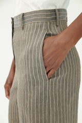 Annette Gortz Linen Blend Wide-Leg Striped Pants in Grey Vancouver. Shop Online or in Store.