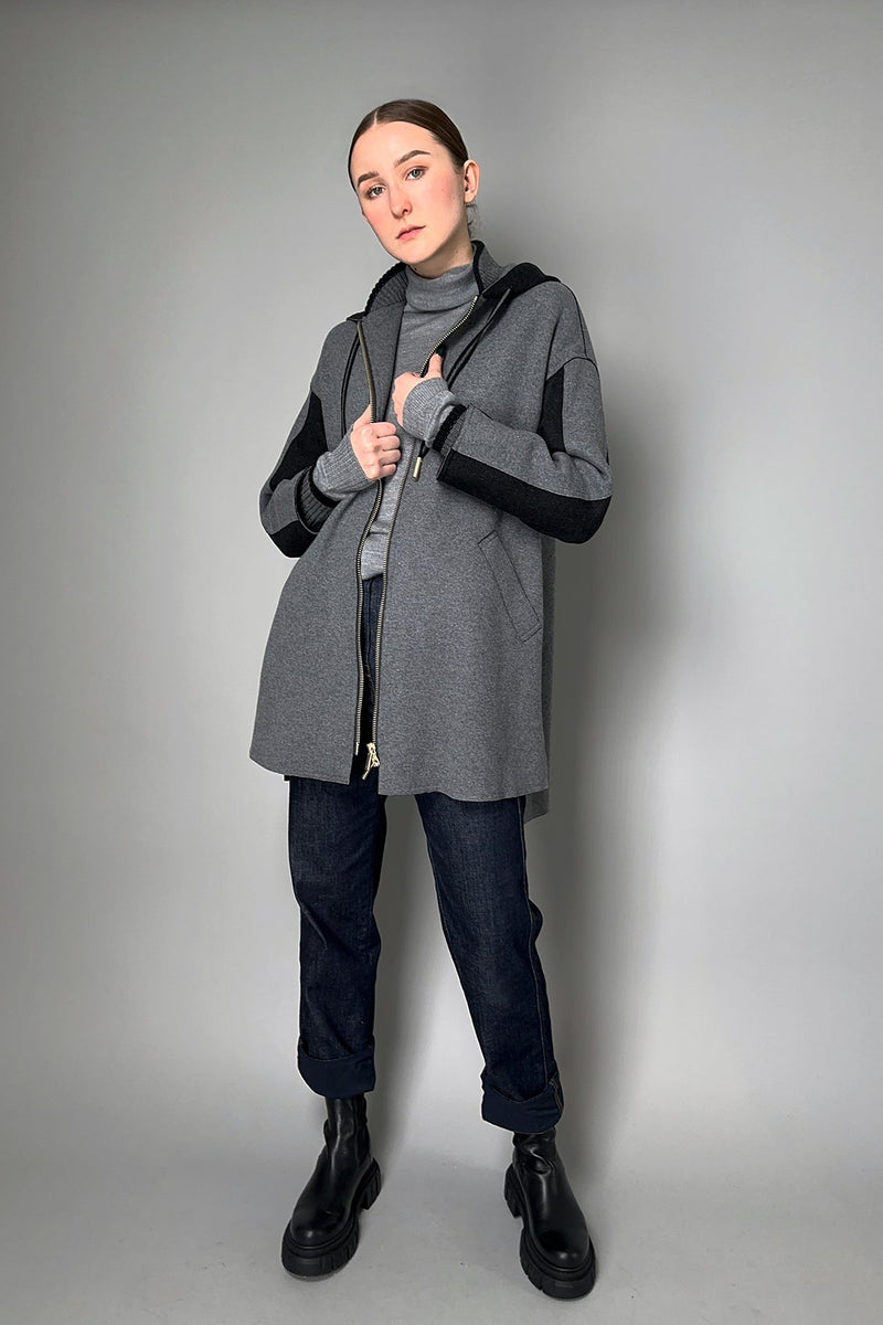Lorena Antoniazzi Hooded Patchwork Jacket in Light and Dark Grey