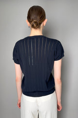Peserico Cotton Cardigan with Transparent and Brilliant Stripes in Navy Vancouver. Shop Online or in Store.