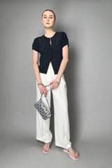 Peserico Cotton Cardigan with Transparent and Brilliant Stripes in Navy Vancouver. Shop Online or in Store.