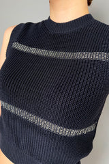 Peserico Cropped Sweater Vest with Brilliant Beading in Navy
