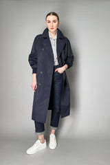 Peserico Linen Sateen Trench Coat in Navy