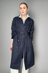 Peserico Linen Sateen Trench Coat in Navy Vancouver. Shop Online or in Store.