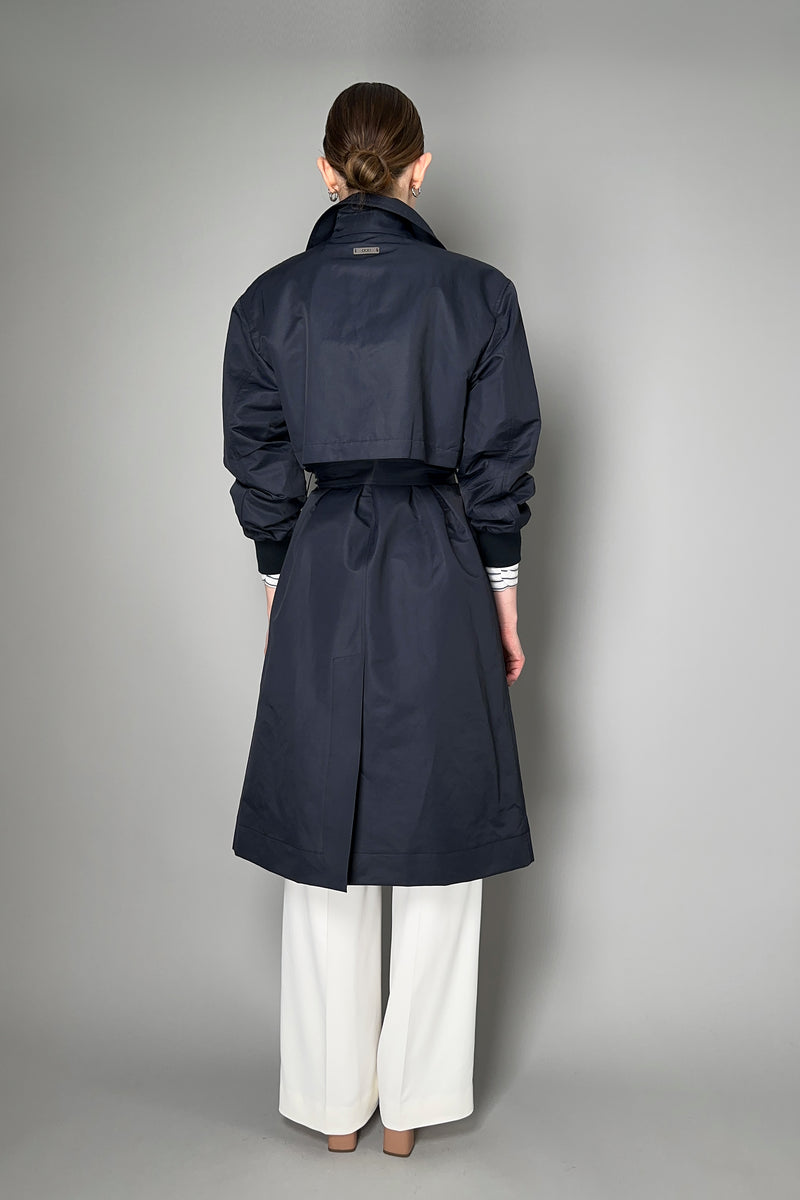 Peserico Linen Sateen Trench Coat in Navy Vancouver. Shop Online or in Store.