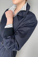 Peserico Linen Sateen Trench Coat in Navy Vancouver. Shop Online or in Store.