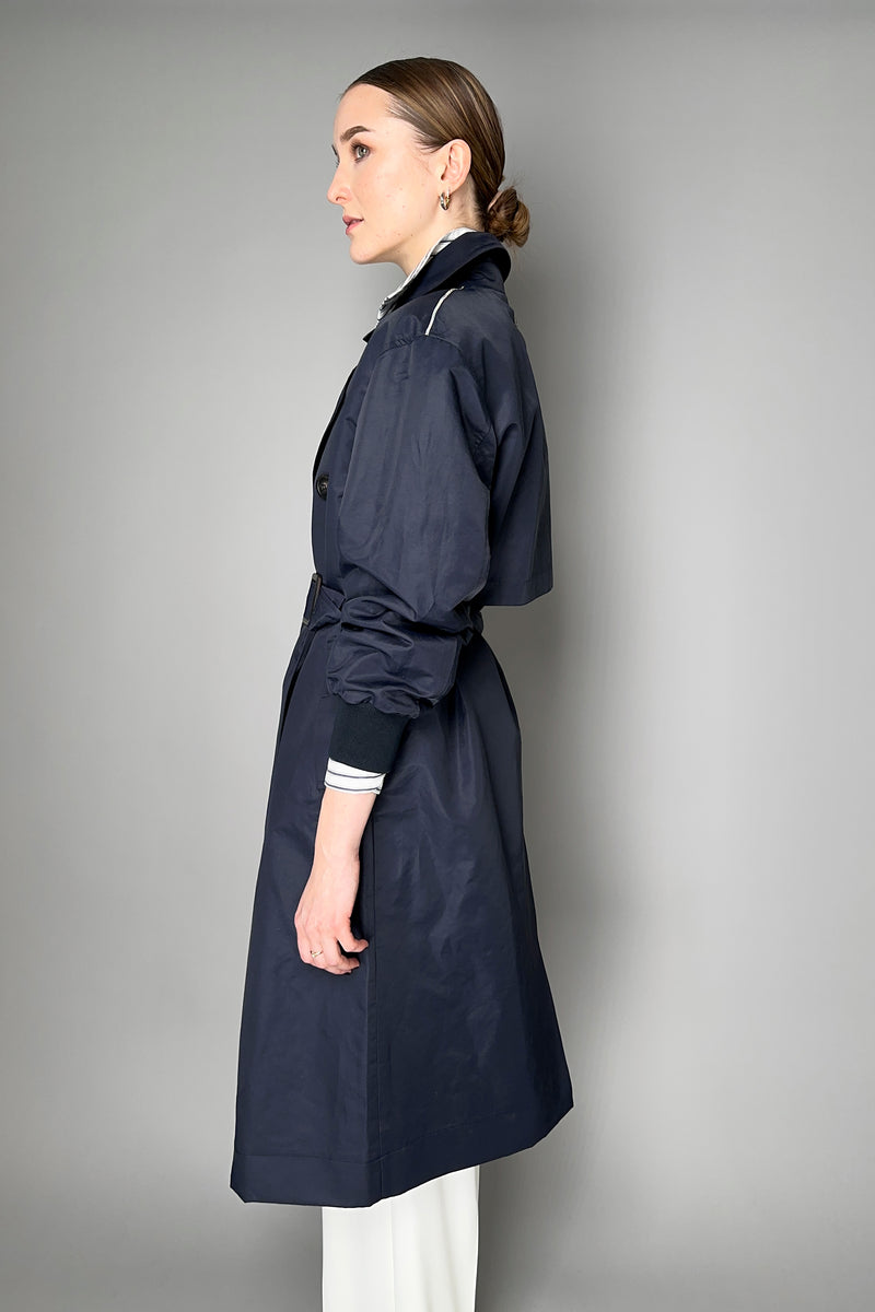 Peserico Linen Sateen Trench Coat in Navy Vancouver. Shop Online or in Store.