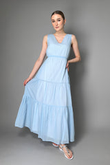 Peserico Sleeveless Layered Cotton Tiered Dress with Drawstring Waist in Sky Blue