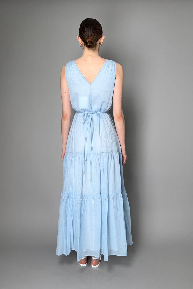 Peserico Sleeveless Layered Cotton Tiered Dress with Drawstring Waist in Sky Blue