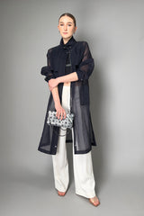 Peserico Textured Organza Trench Coat in Navy