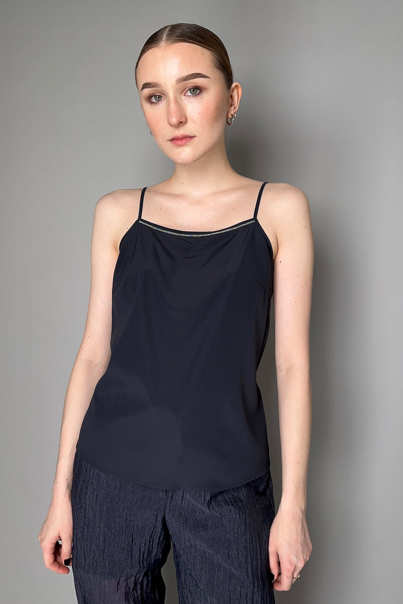 Peserico Silk Camisole in Brilliant Beading in Navy Vancouver. Shop Online or in Store.