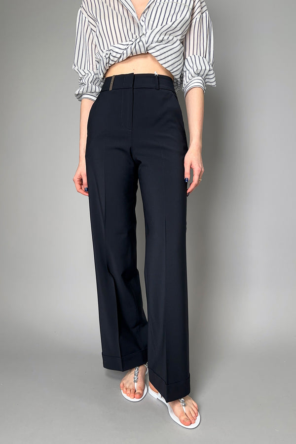 Peserico Straight Leg Wool Trousers in Midnight Navy Vancouver. Shop Online or in Store.