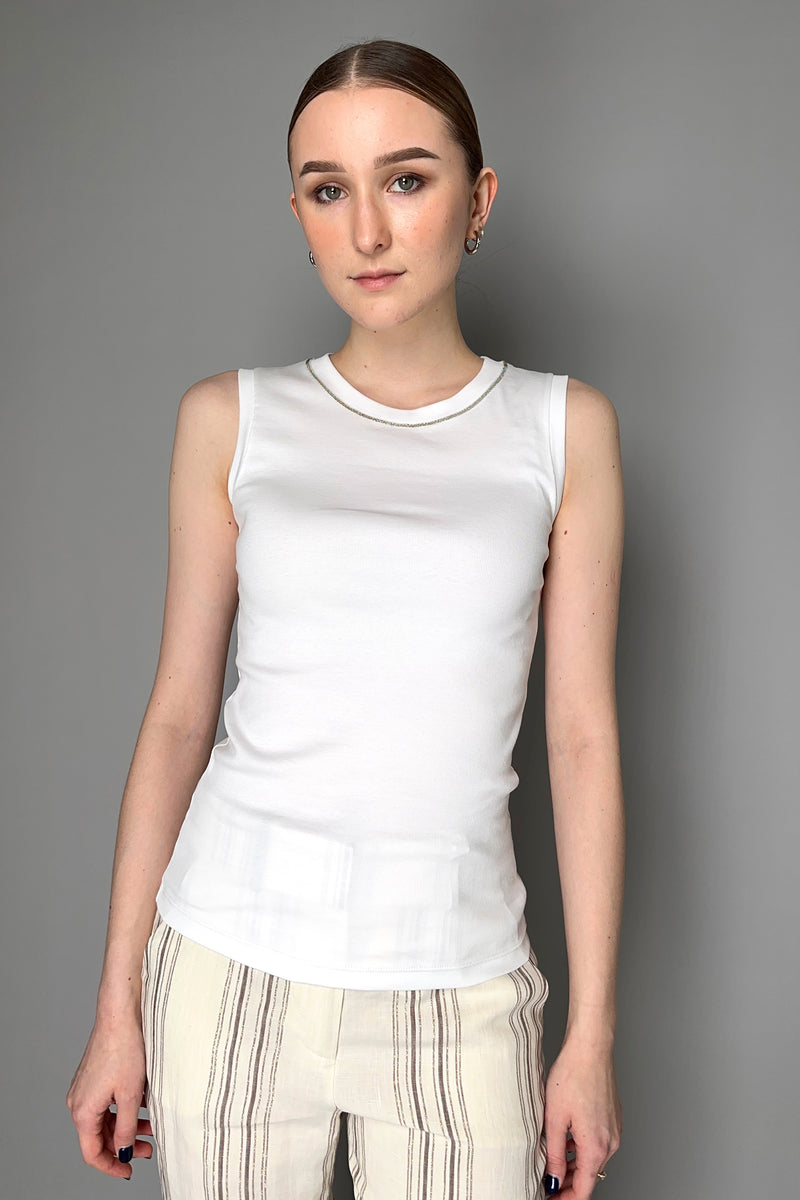 Peserico Ribbed Tank Top with Brilliant Beading Detail