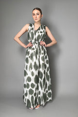 Peserico Cotton Maxi Dress With Green and White print Vancouver. Shop Online or in Store.