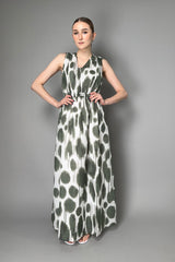 Peserico Cotton Maxi Dress With Green and White print