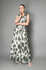 Peserico Cotton Maxi Dress With Green and White print