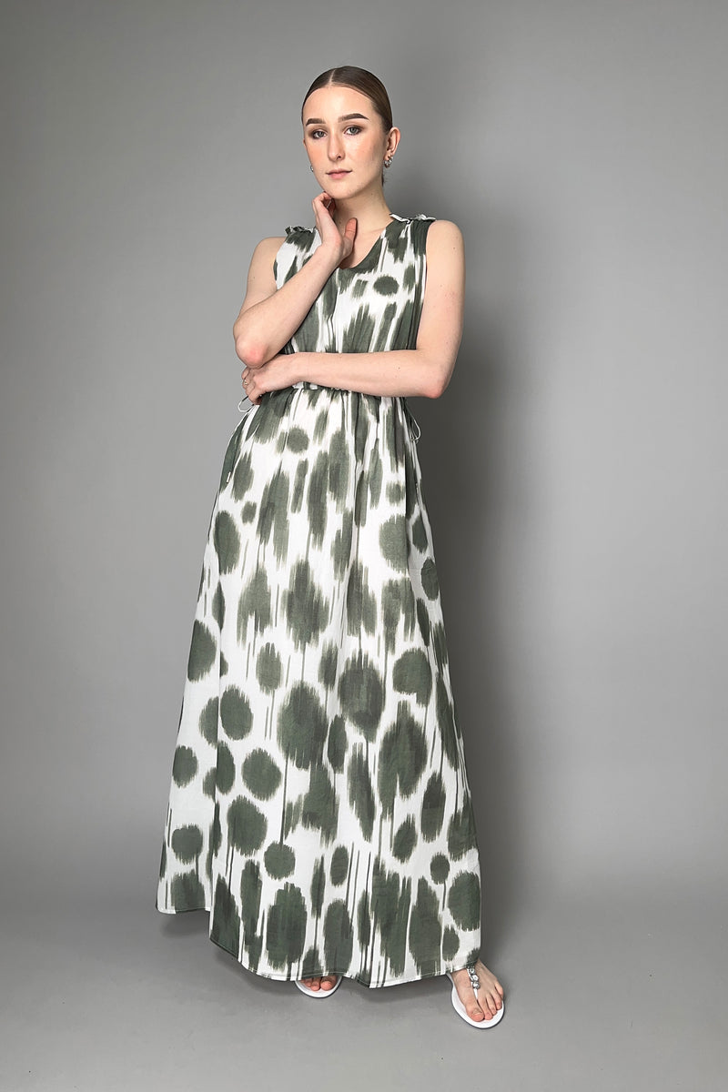 Peserico Cotton Maxi Dress With Green and White print Vancouver. Shop Online or in Store.