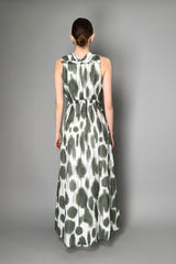 Peserico Cotton Maxi Dress With Green and White print