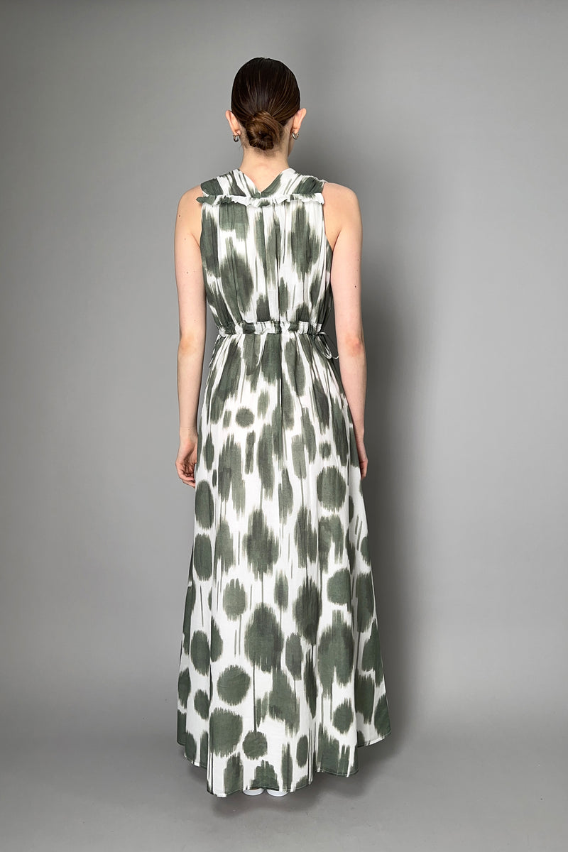 Peserico Cotton Maxi Dress With Green and White print Vancouver. Shop Online or in Store.