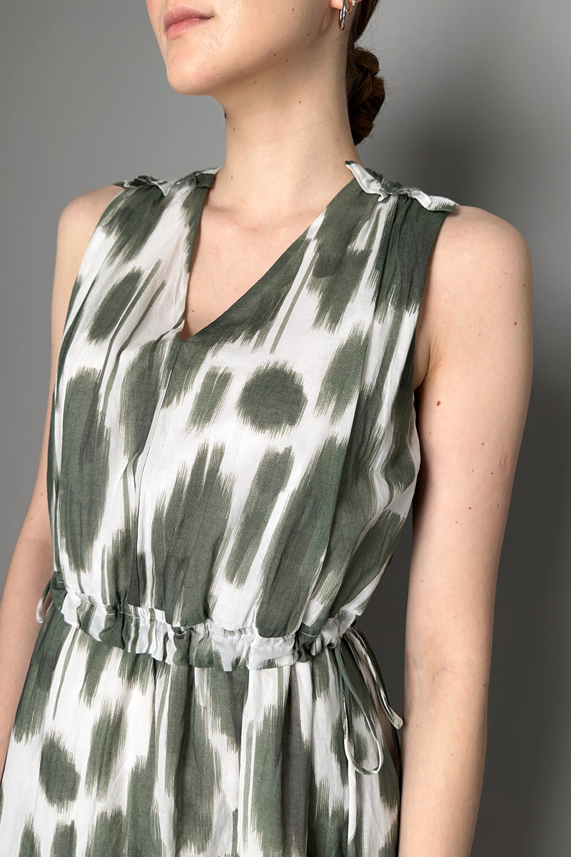 Peserico Cotton Maxi Dress With Green and White print