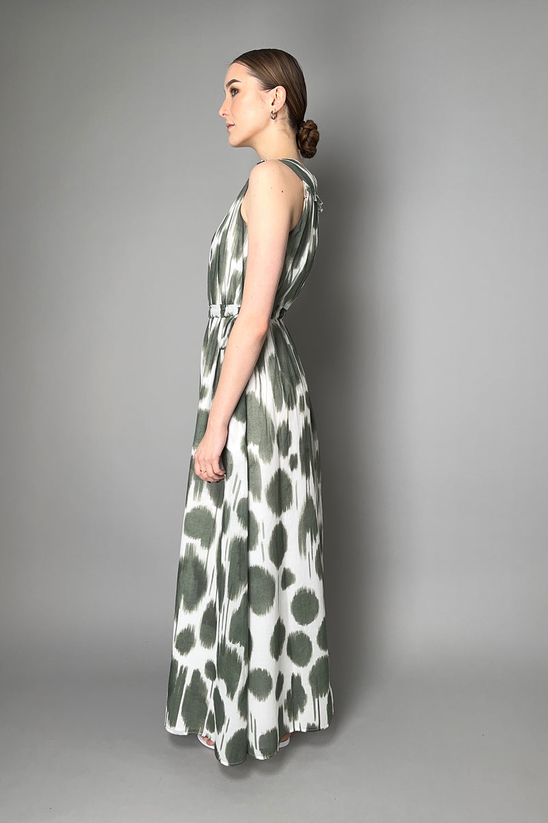 Peserico Cotton Maxi Dress With Green and White print Vancouver. Shop Online or in Store.