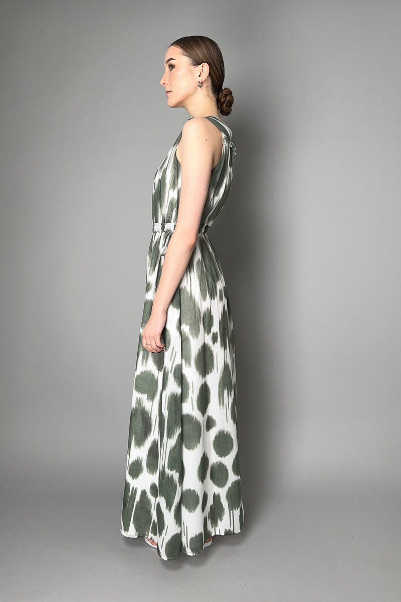 Peserico Cotton Maxi Dress With Green and White print