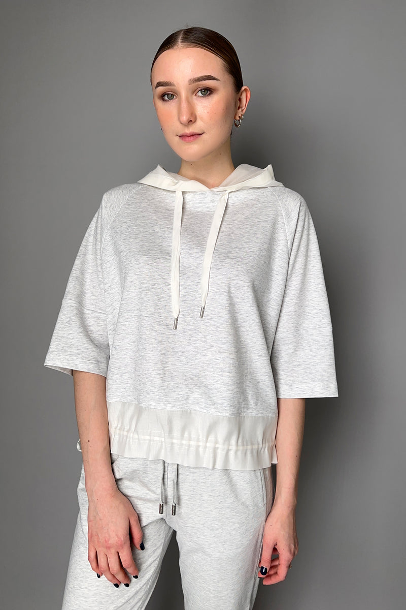 Peserico Cropped Sweatshirt with Cotton Voile Hood in Heather Grey