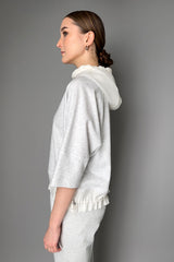 Peserico Cropped Sweatshirt with Cotton Voile Hood in Heather Grey