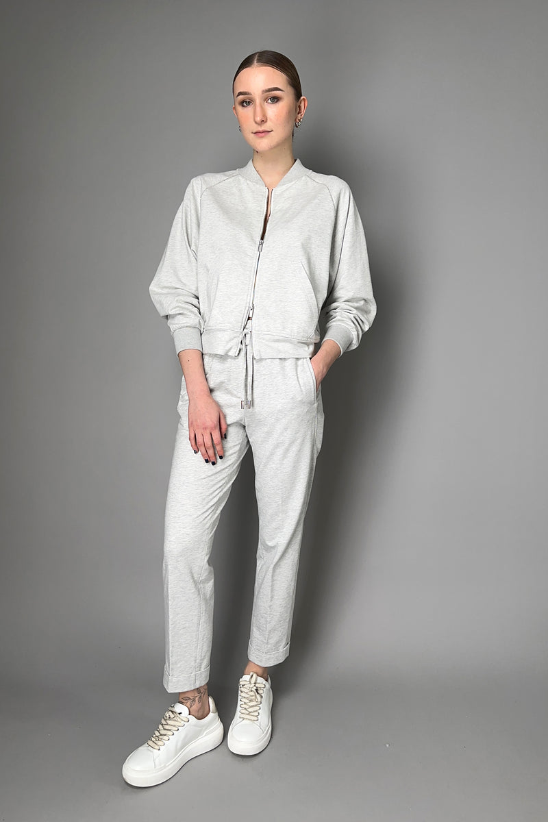 Peserico Bomber Sweatshirt Jacket with Brilliant Beading Details in Heather Grey Vancouver. Shop Online or in Store.