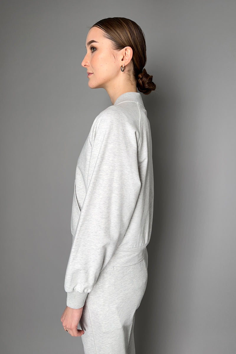 Peserico Bomber Sweatshirt Jacket with Brilliant Beading Details in Heather Grey Vancouver. Shop Online or in Store.